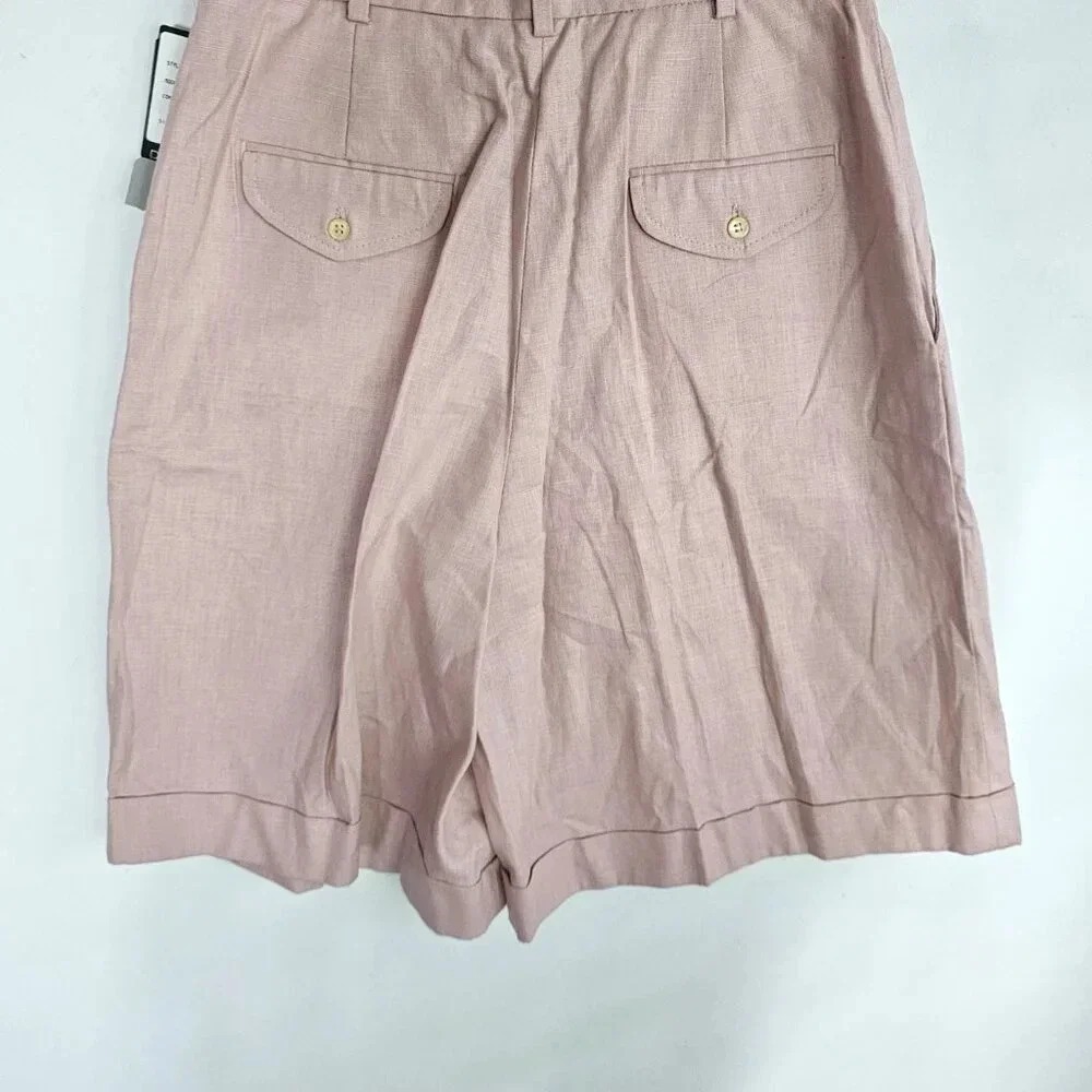 Vintage Prestwyck LTD Gretchen Pleated Linen Cotton Blend Shorts Size 8 Pink‎ - Picture 4 of 7
